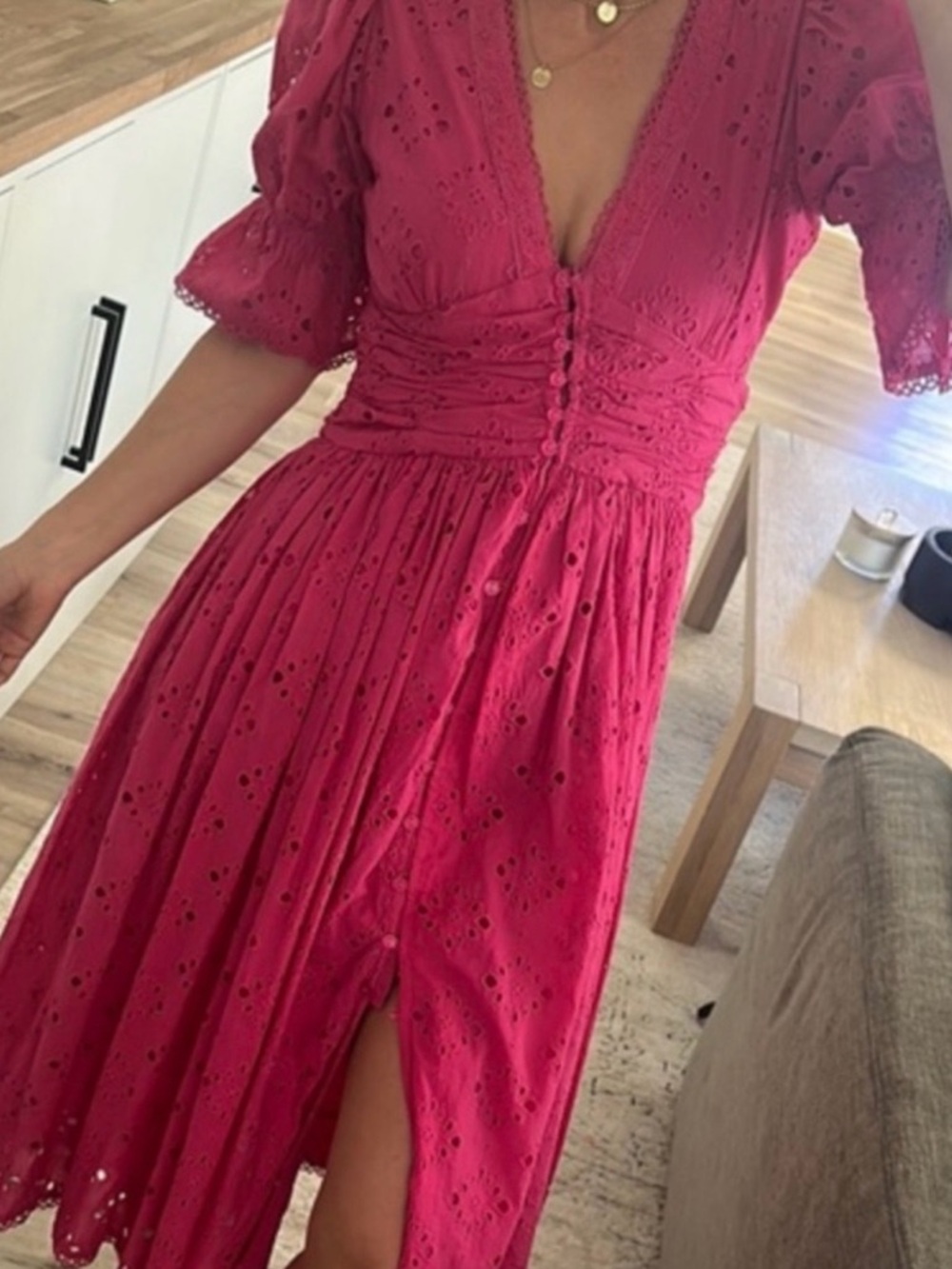 House of Harlow 1960 Fuchsia Eyelet Midi Dress
